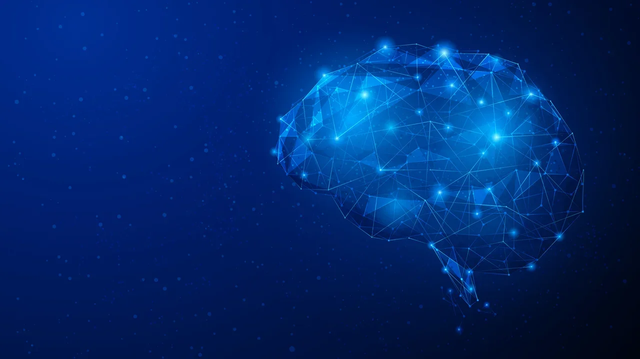 An illustration of a brain with lines connecting dots mapped throughout.